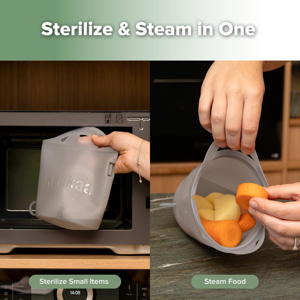 Silicone Travel Microwave Steamer & Steriliser Bag, 30oz/900ml Reusable Silicone Steaming Bags for Baby Small Items