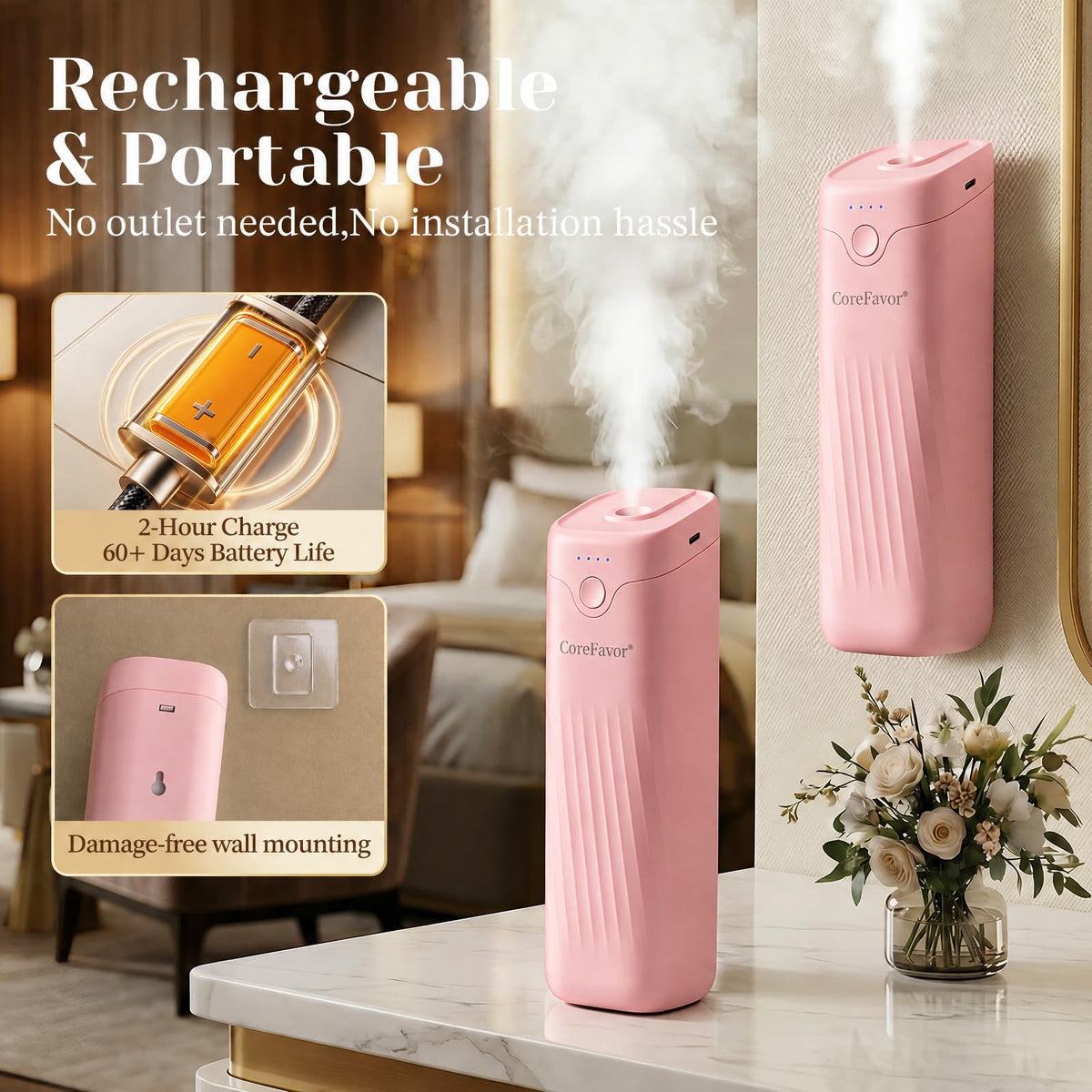 Waterless Essential Oil Diffuser with 3x120ml Oil (Pink)