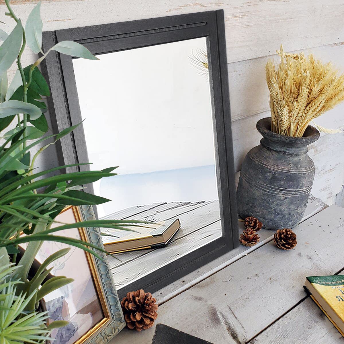 Black Mirrors for Wall Rectangle Wood Framed Large Hanging Mirror
