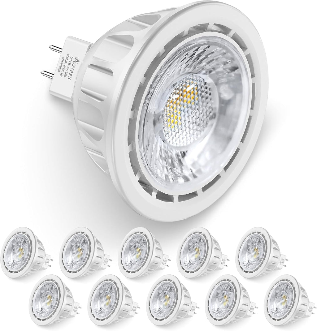 10 Pack Dimmable MR16 LED Bulbs, 12V 5W(50-Watt Equivalent), 3000K Warm White, GU5.3 Bi-Pin Base, 40-Degree