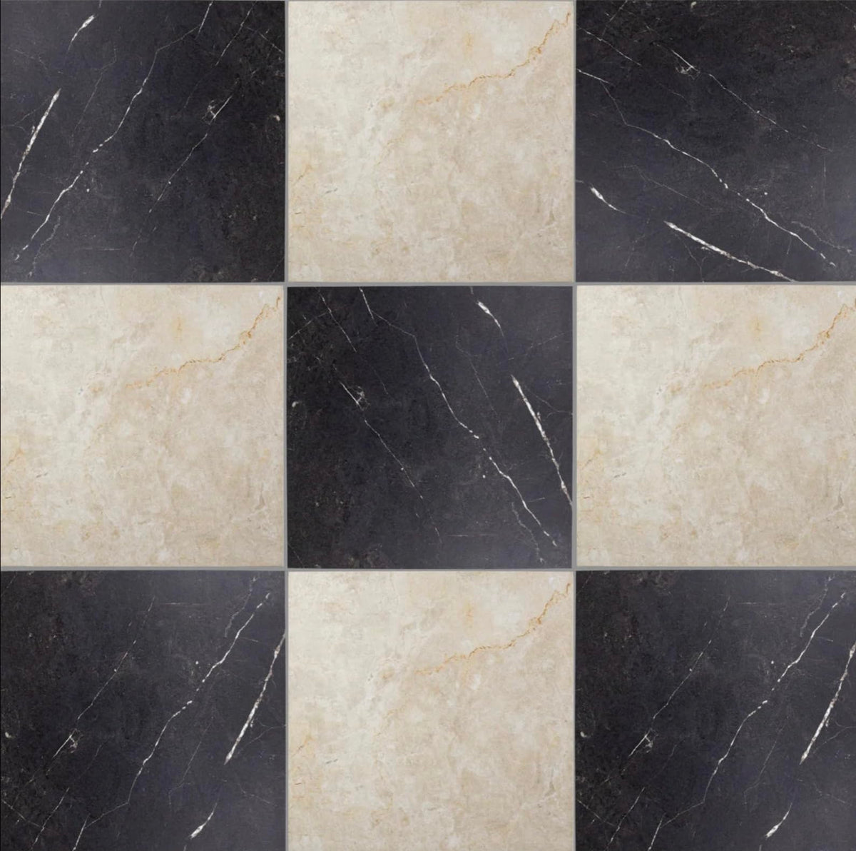 Palazzo Checkerboard | 12"x12" Porcelain Marble Look Floor & Wall Tile (Nero/Crema, Carton)