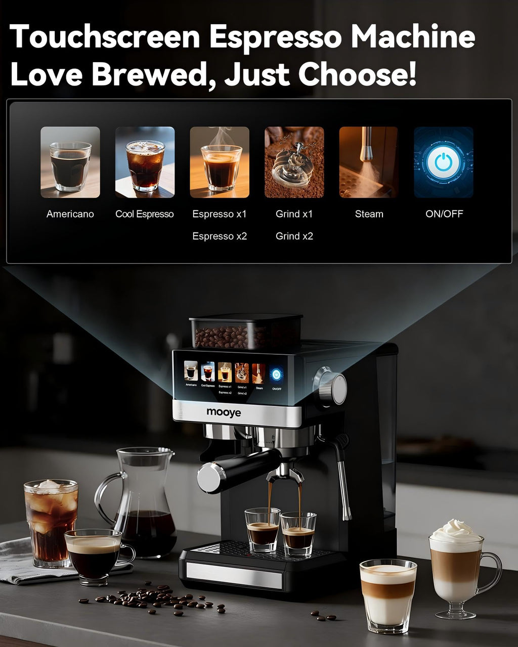 Espresso Machine with Grinder, 20 Bar Coffee Maker with Milk Frother