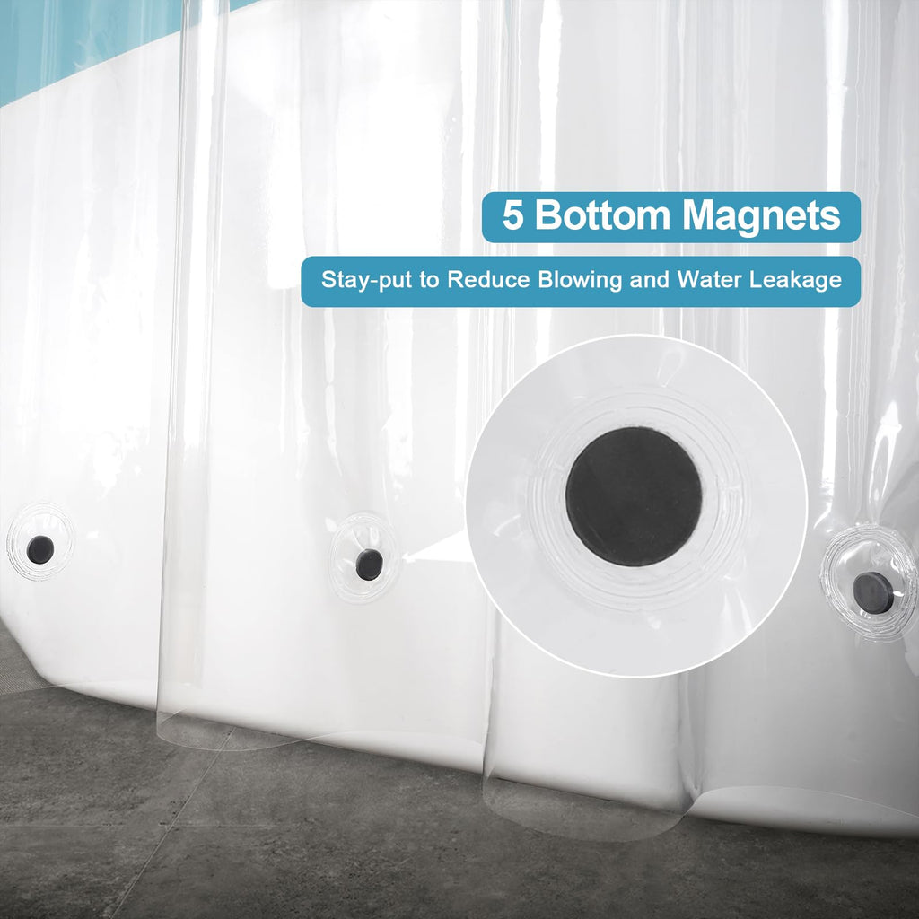 Clear Shower Curtain Liner 72x76inches Long with 5 Magnets, Heavy Duty Weighted Thick PEVA Shower Liner, Transparent