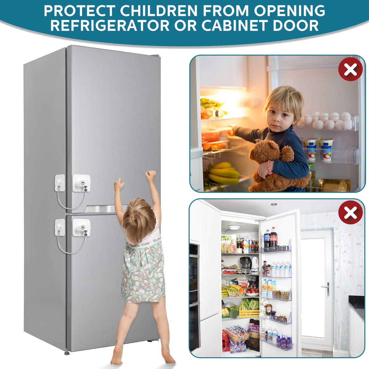 12 Pack Refrigerator Lock, 12 Keys Adhesive Child Safety Lock, White