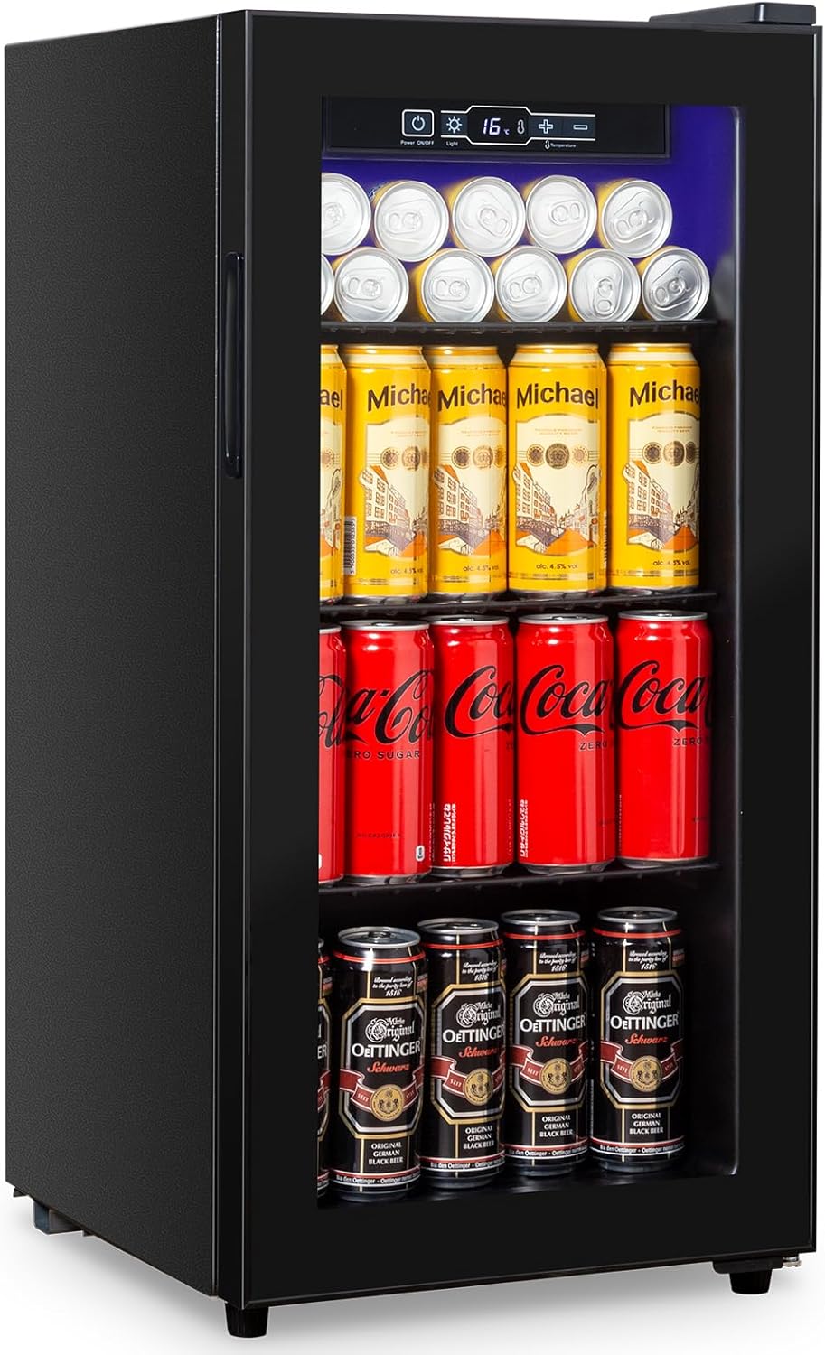 Beverage Refrigerator 180 Can, Black Beer Fridge with Glass Door, 3.2 Cu Ft Mini Fridge for Drinks