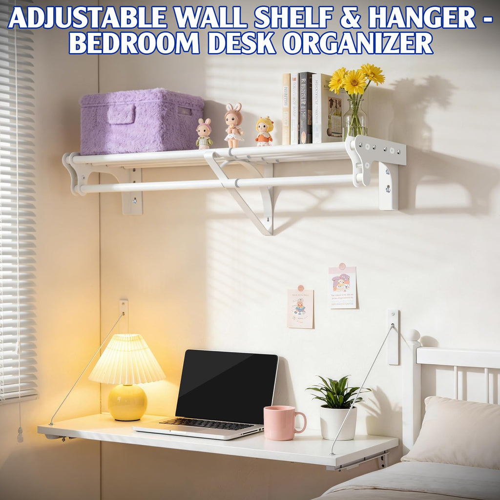 Closet Shelf with Hanging Rod, 52-95'' Expandable Closet Rod with Shelf