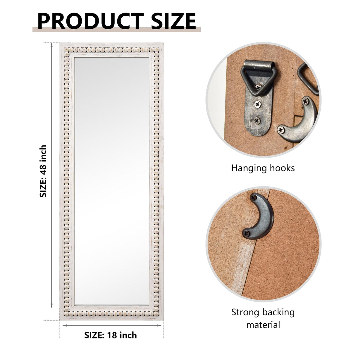 Rustic Full Length Mirror, 18x48" Wood Bathroom Vanity Full Body Wall Mirror