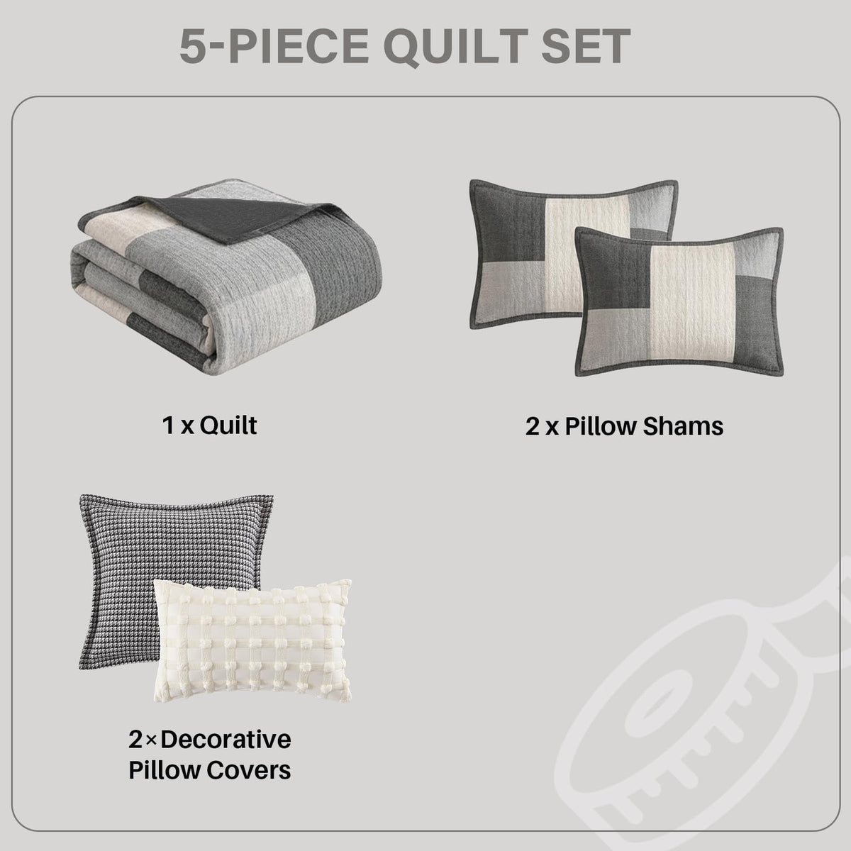 5-Piece Quilt Set, 100% Cotton, Patchwork Comforter Bedding Set, Farmhouse Plaid Quilted Bedspreads