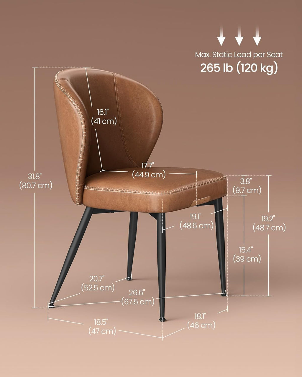 Dining Chairs Set of 4, Upholstered Kitchen Chairs, Comfortable Seat, Synthetic Leather with