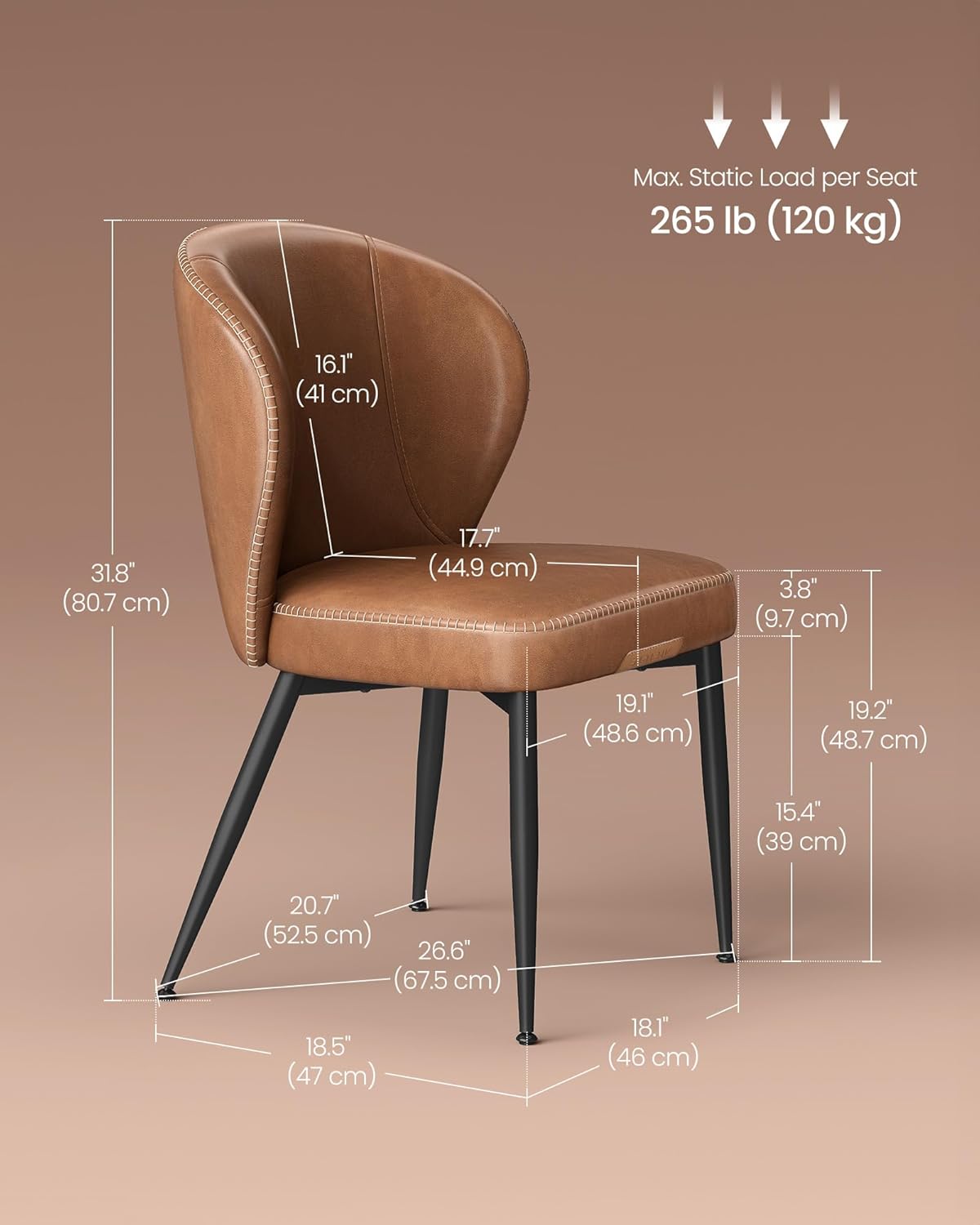 Dining Chairs Set of 4, Upholstered Kitchen Chairs, Comfortable Seat, Synthetic Leather with