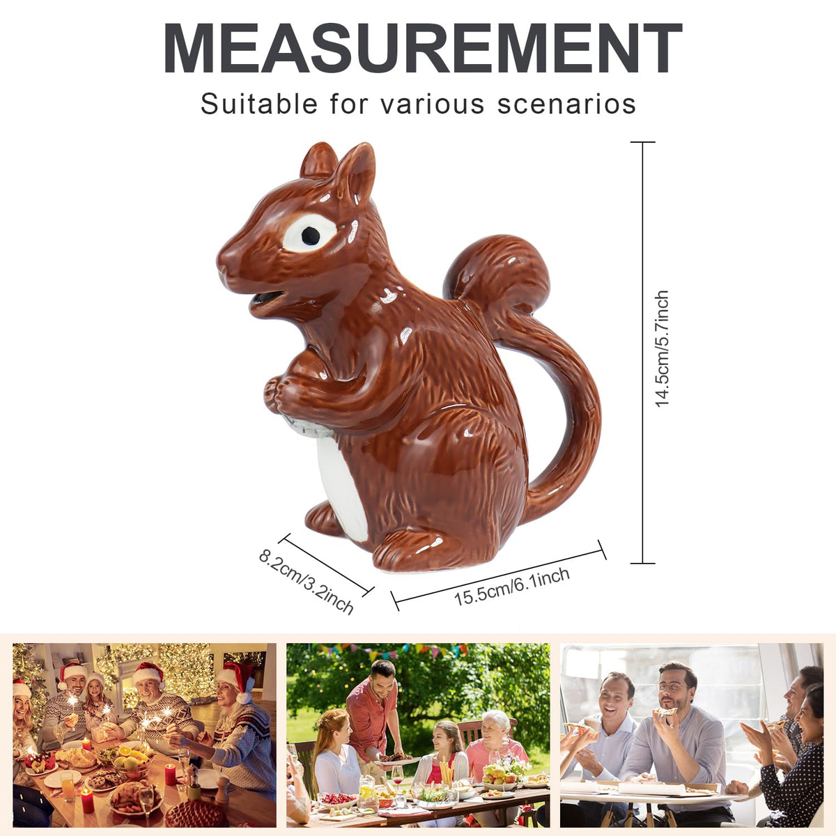 Squirrel Gravy Boat, 6 Oz Ceramic Sauce Boat for Gravy, Warming Sauces, Salad Dressings, Milk, Novelty Gift for