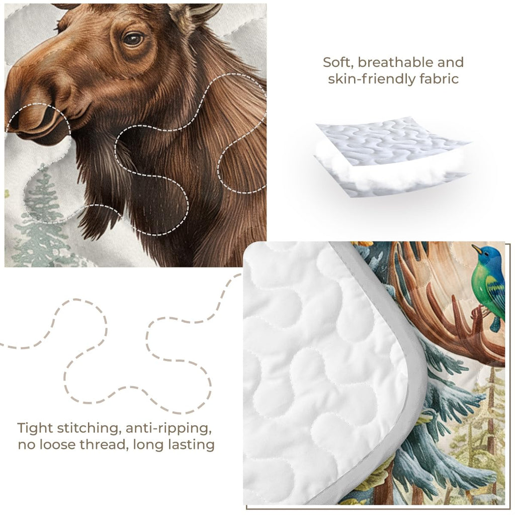 Moose Hummingbird Quilt Set 2 Pieces Woodland Bedding Rustic Cabin Bedspread with 1 Pillowcase Forest Animal