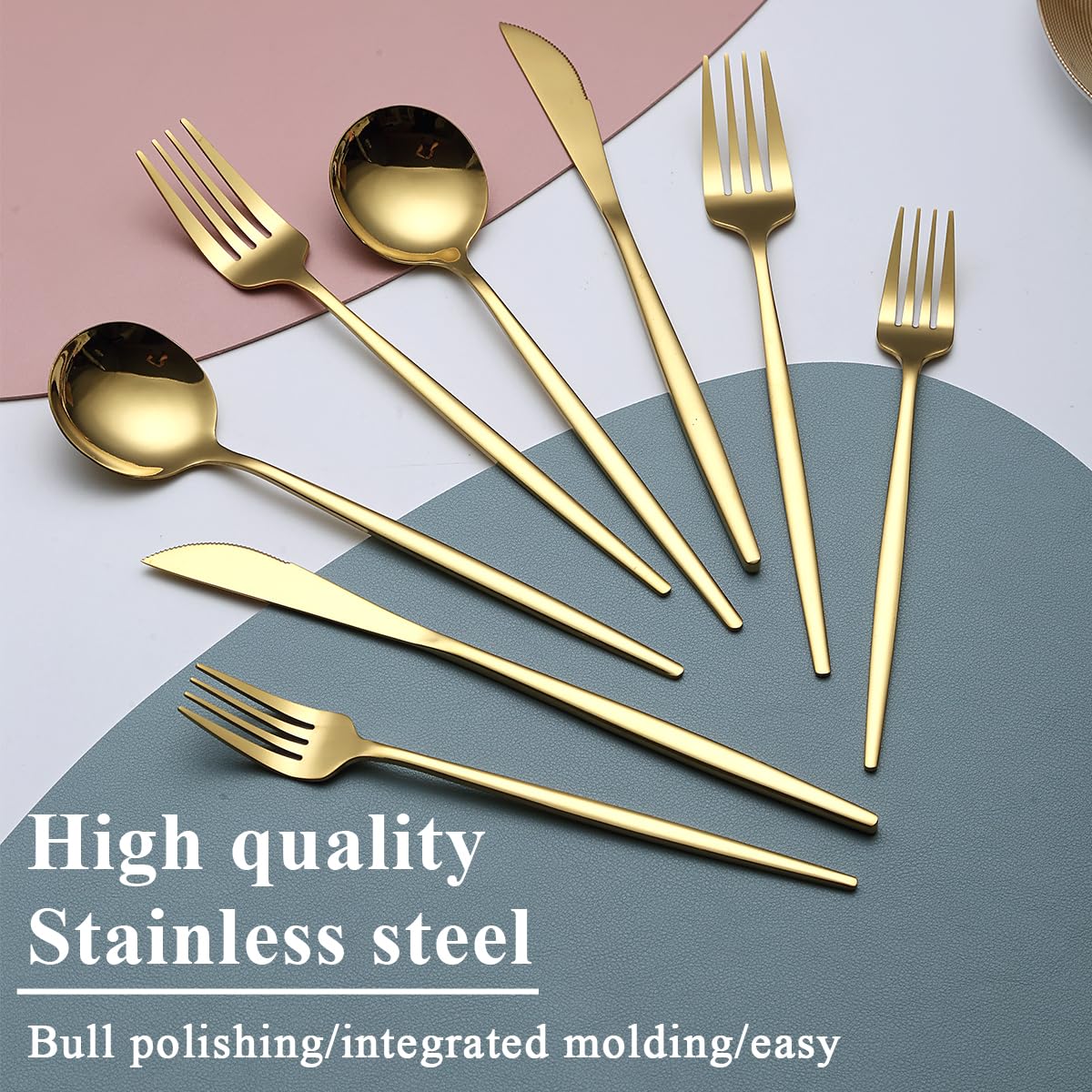 Gold Silverware Set 64 Piece Service for 16, Titanium Gold Plated Stainless Steel Flatware Set, Knives Forks Spoons