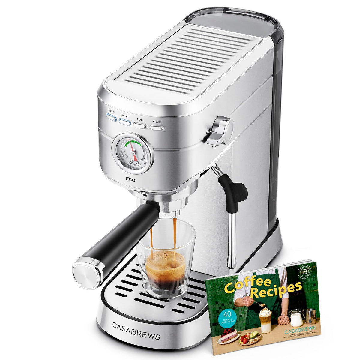 PFAS-Free Espresso Machine with Milk Frother Steam Wand
