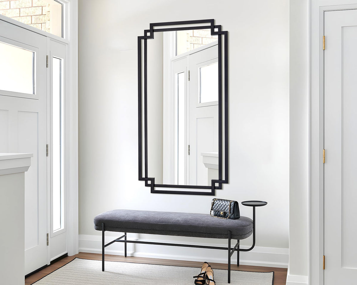 32" x 47" Large Wall Mirror Decor, Black Decorative Mirror with Irregular and Rectangular Metal Frame