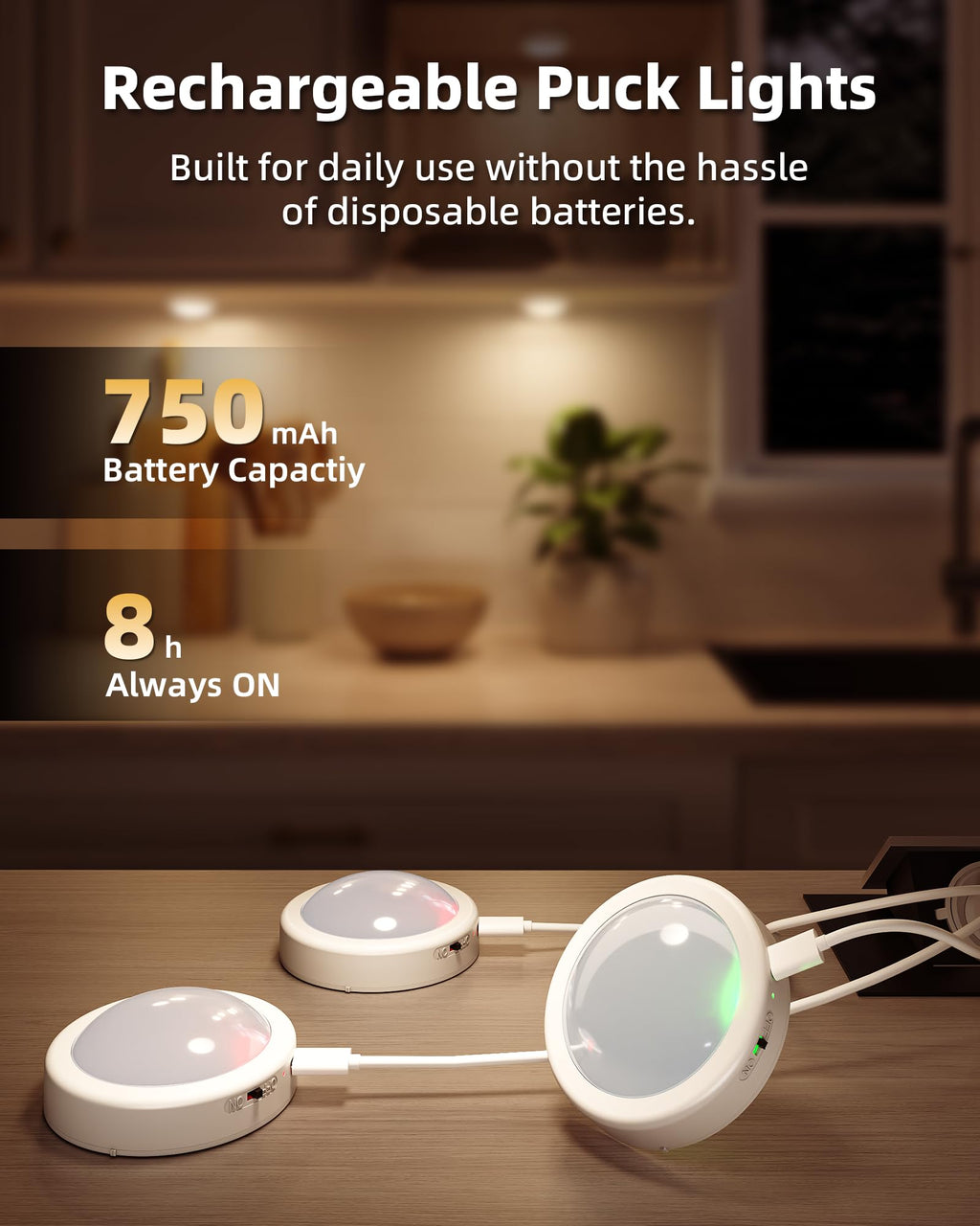 LED Puck Lights, Rechargeable Under Cabinet Lights
