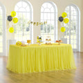 108in Yellow Tulle Table Skirts for Rectabgle Tables 6/8/4ft, 2-Layer Gold Grim Ruffle Tulle Tutu Cloth Table Skirt