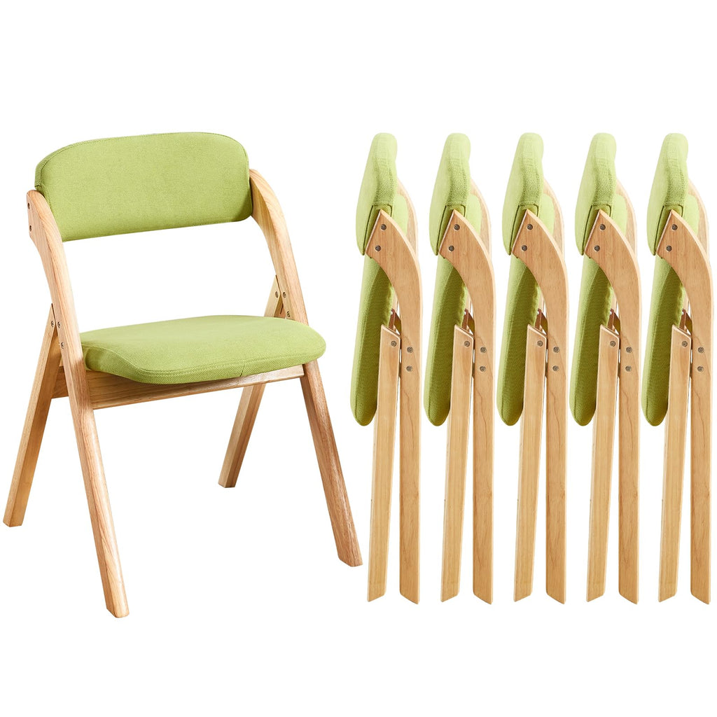 6-Pack Folding Chairs with Cushion, Linen Padded Foldable Chairs, Raw Wood Frame, Ideal for Indoor/Outdoor Use