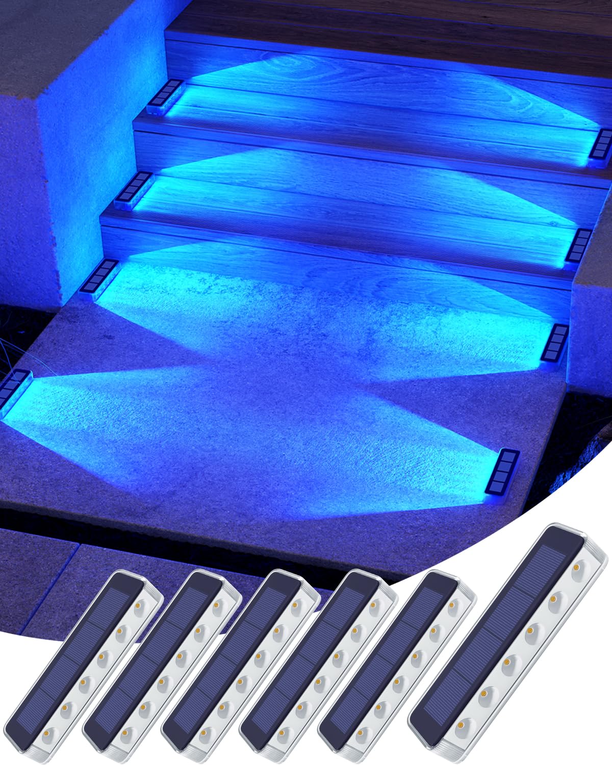 Blue Solar Step Lights for Outside IP68 Waterproof Led 6 Pack