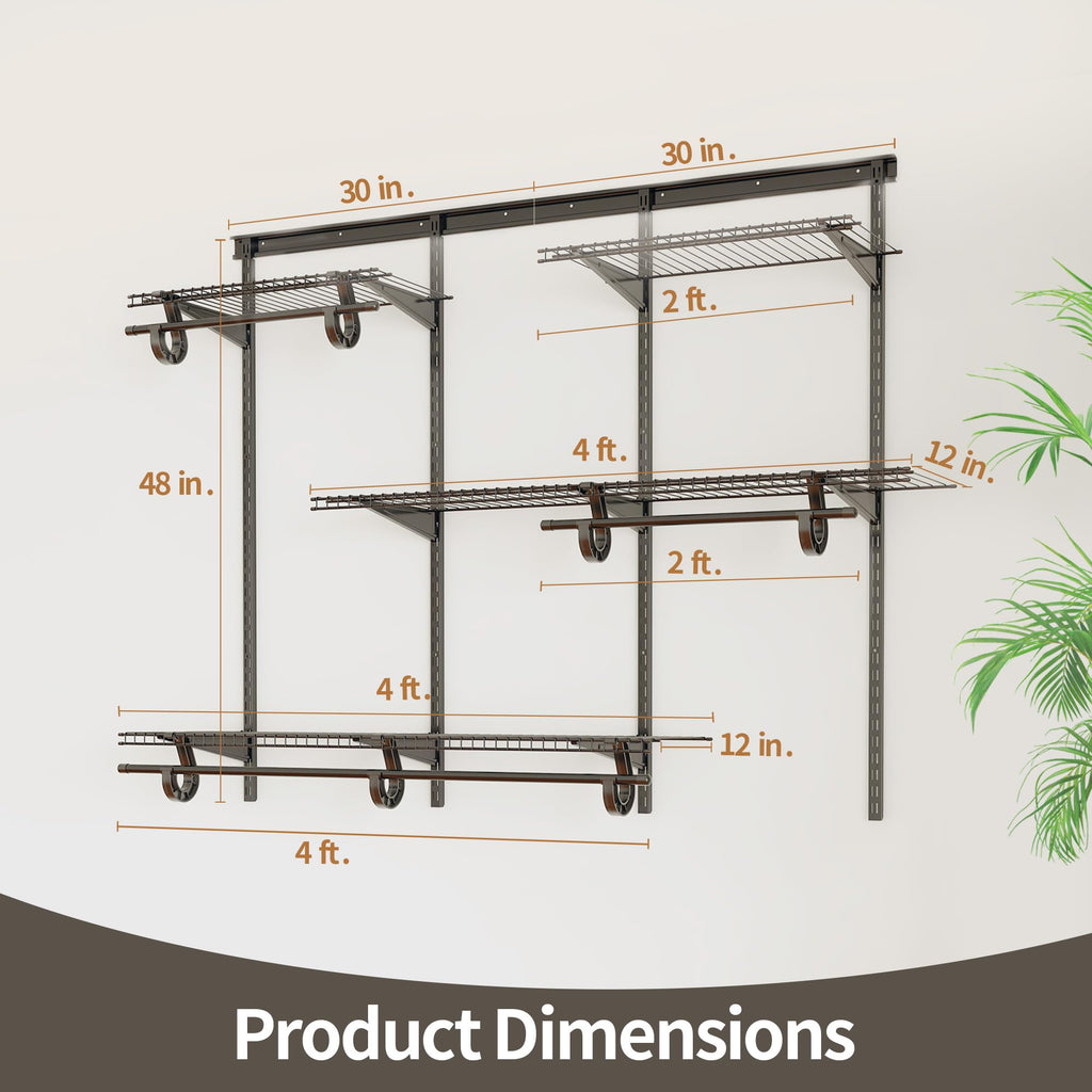 4-6 Ft. Charcoal Gray Custom Wire Closet Organizer System Kit
