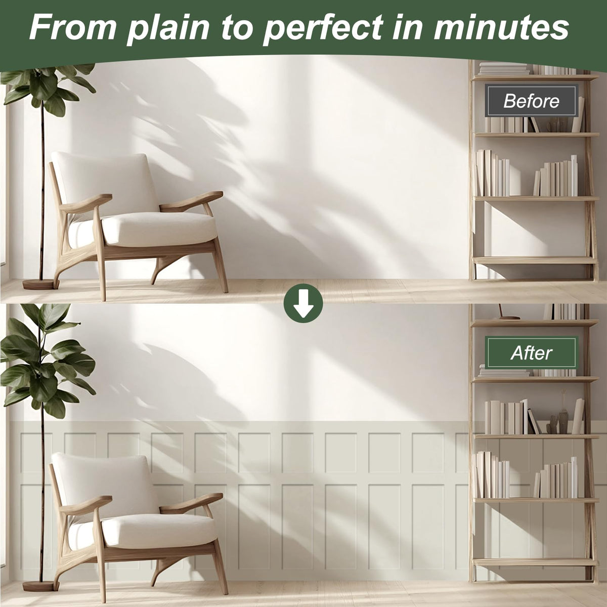 Premade Board and Batten Wainscoting Kit, MDF Paintable Accent Wall Panels with Edge Trim, Pre-Cut Ready to Assemble