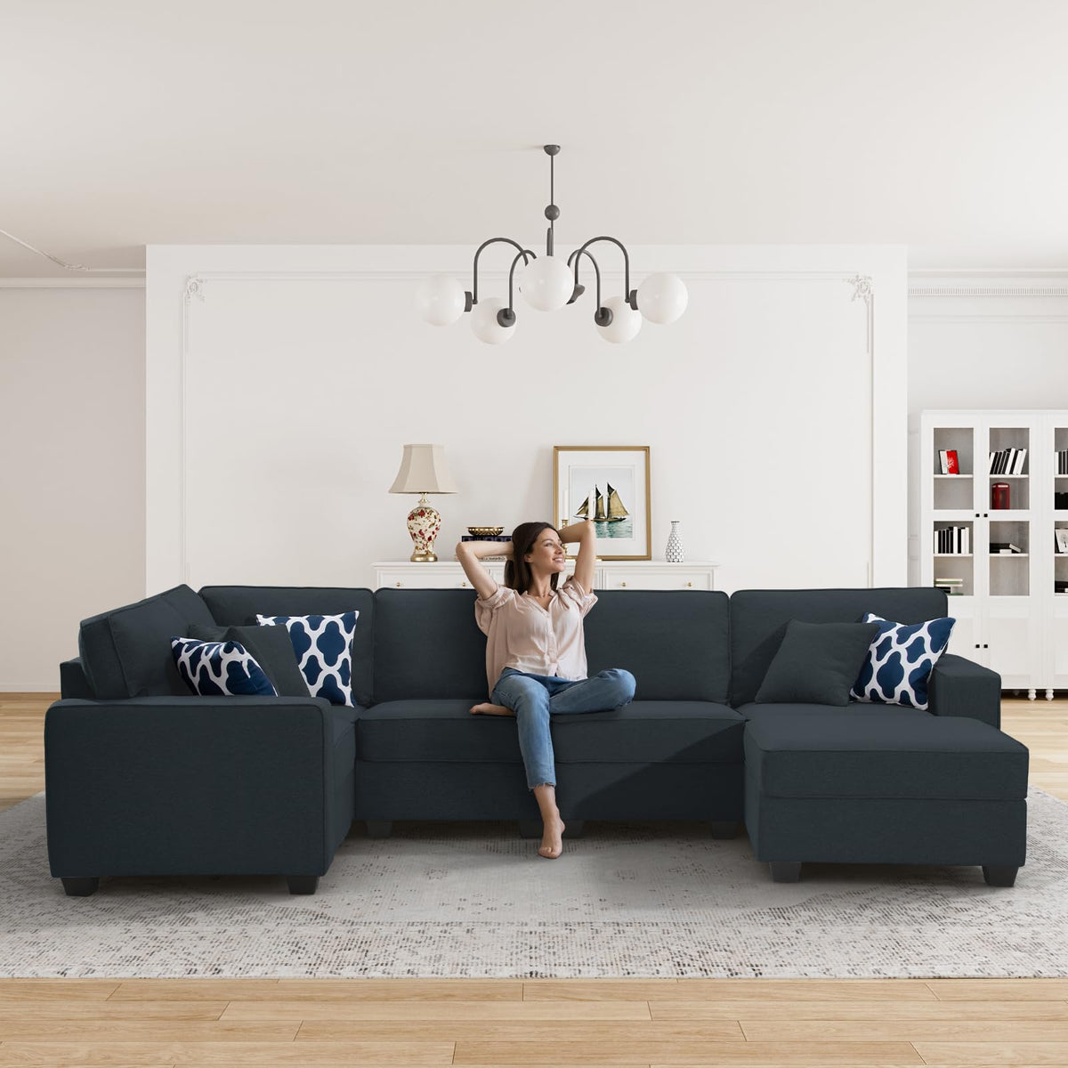 Oversized Modular Sectional Sofa, U/L‐Shaped Reversible Couch with Ottoman, Deep Seat Plush Polyester Sofa
