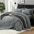 Comforter Set 7 Pieces, Solid Dark Grey Bed in A Bag