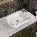 Bathroom Vessel Sink Rectangle Above Counter Porcelain Ceramic Sink Top Mount Rectanglar Countertop Sink for Bathroom 19.7"x15.2"x5.4" Glossy White with Black Rim
