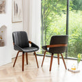 Mid Century Modern Faux Leather Upholstered Dining Chairs, Armless Accent Chairs with Sturdy Natural Wood Legs, Bamboo