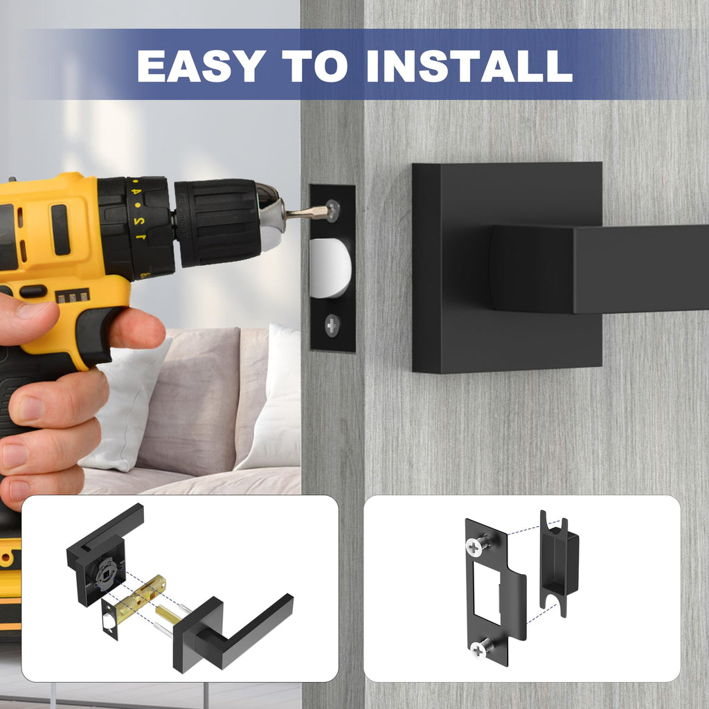 Passage Door Lever, 7 Pack Matte Black Interior Door Handles and Closet, Heavy Duty Square Interior Keyless Door