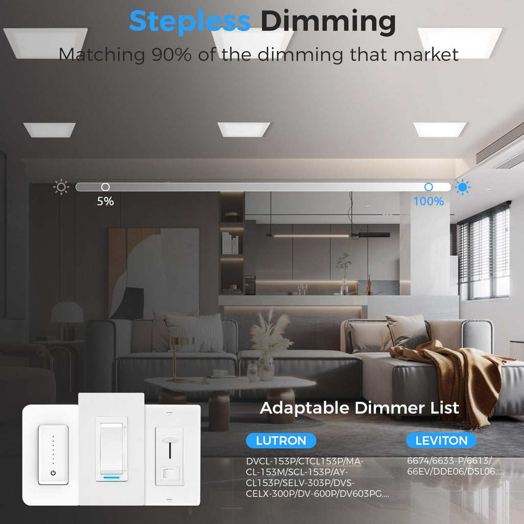 12 Pack 6 Inch Square LED Recessed Lighting, 5CCT, 15W, Dimmable