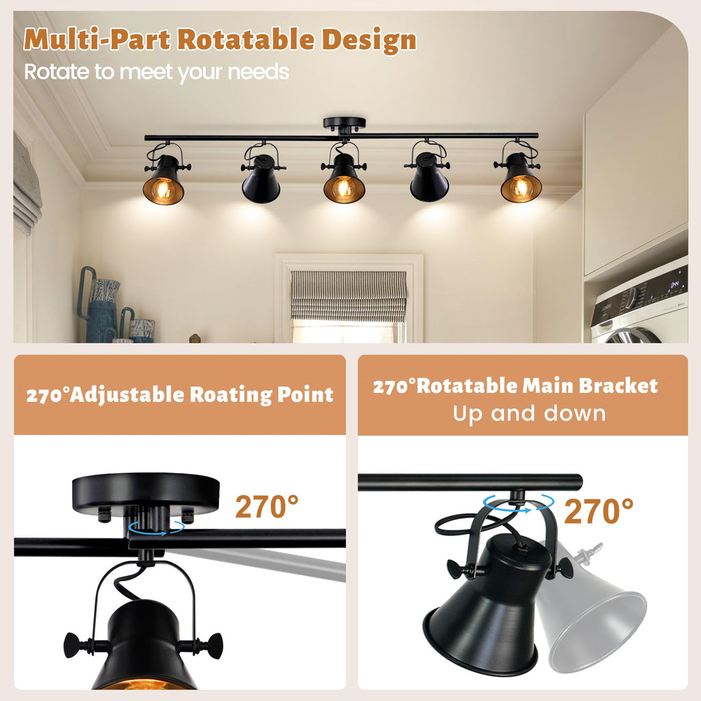 44" Farmhouse Track Lighting Fixtures Ceiling Black Track Light 5 Light