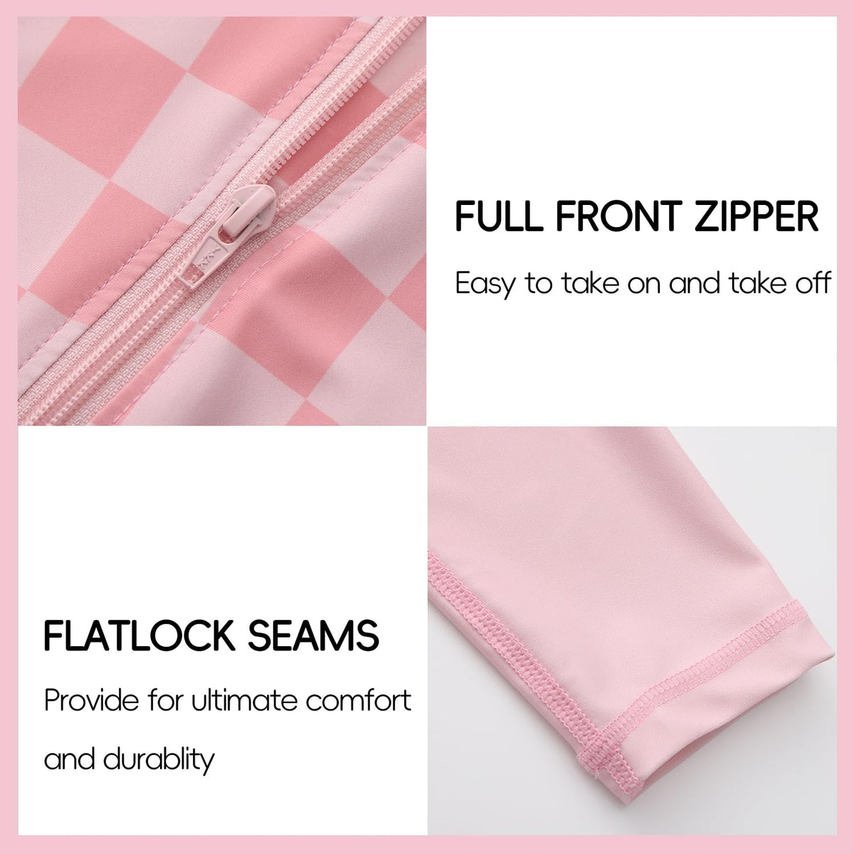 Baby Toddler Swimsuits Long Sleeve Full Zip UPF 50+ Pink