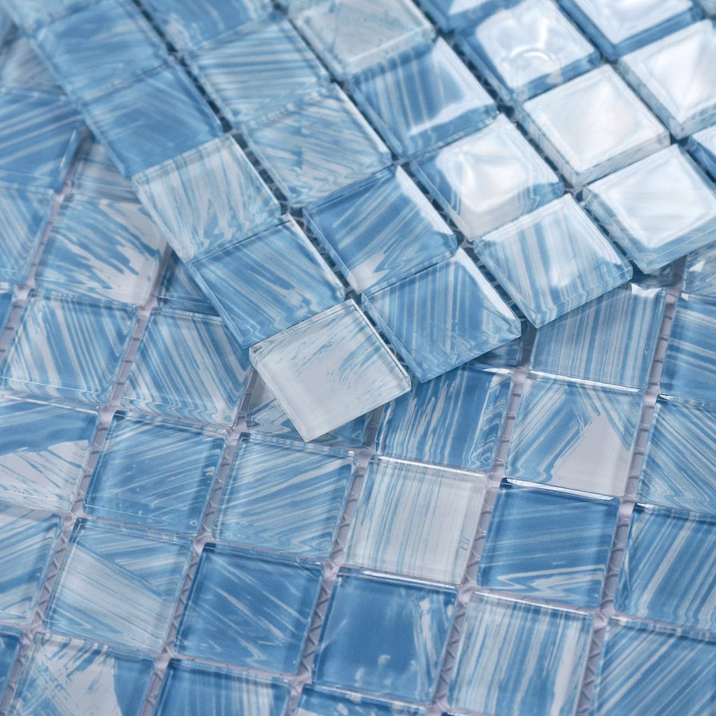8PC Glass Mosaic Pool Tile, Blue Waterproof Floor & Wall Tiles