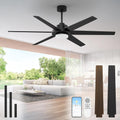 64" Black Outdoor Ceiling Fan with Light & Remote