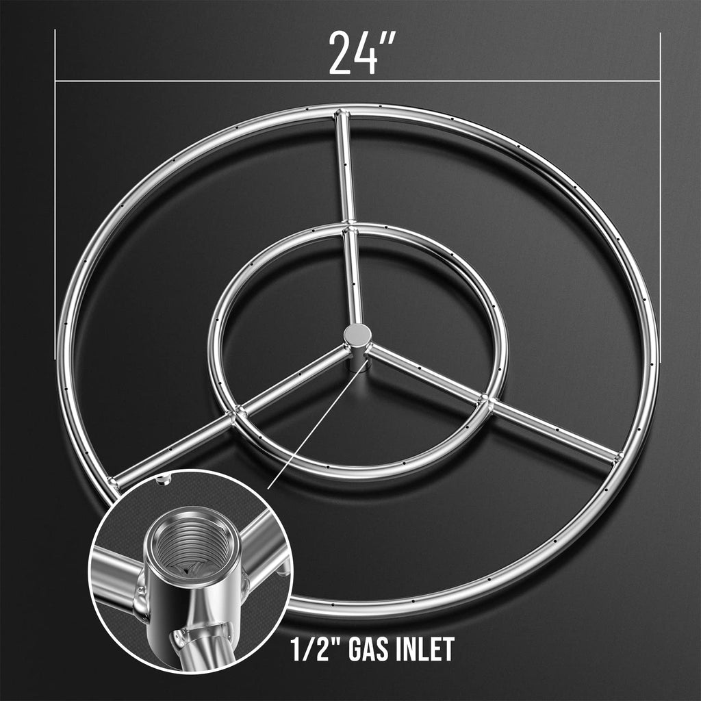 24-Inch Round Fire Pit Burner Ring, 304 Stainless Steel