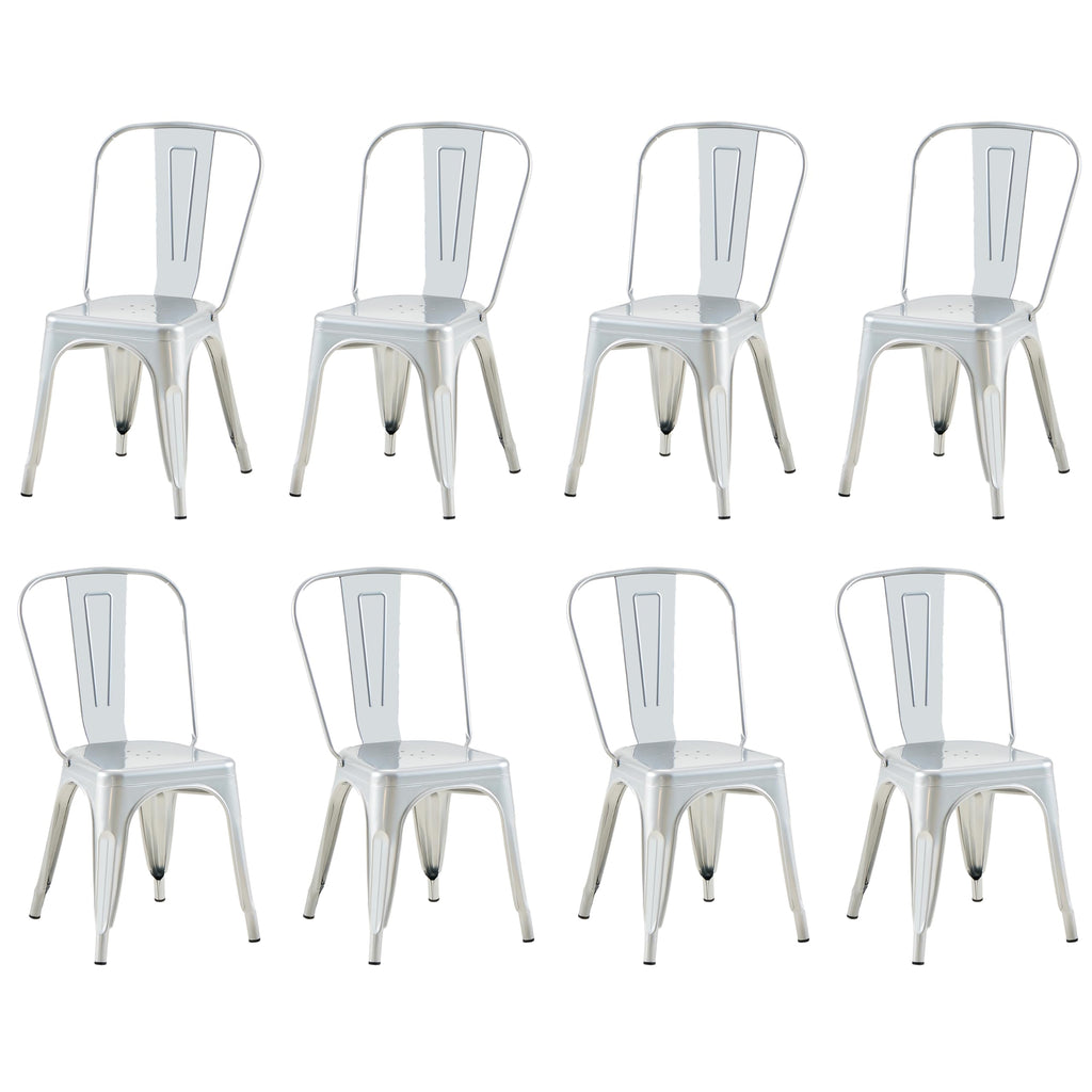 Metal with Backrest, Stackable, Silver, 8 Pack