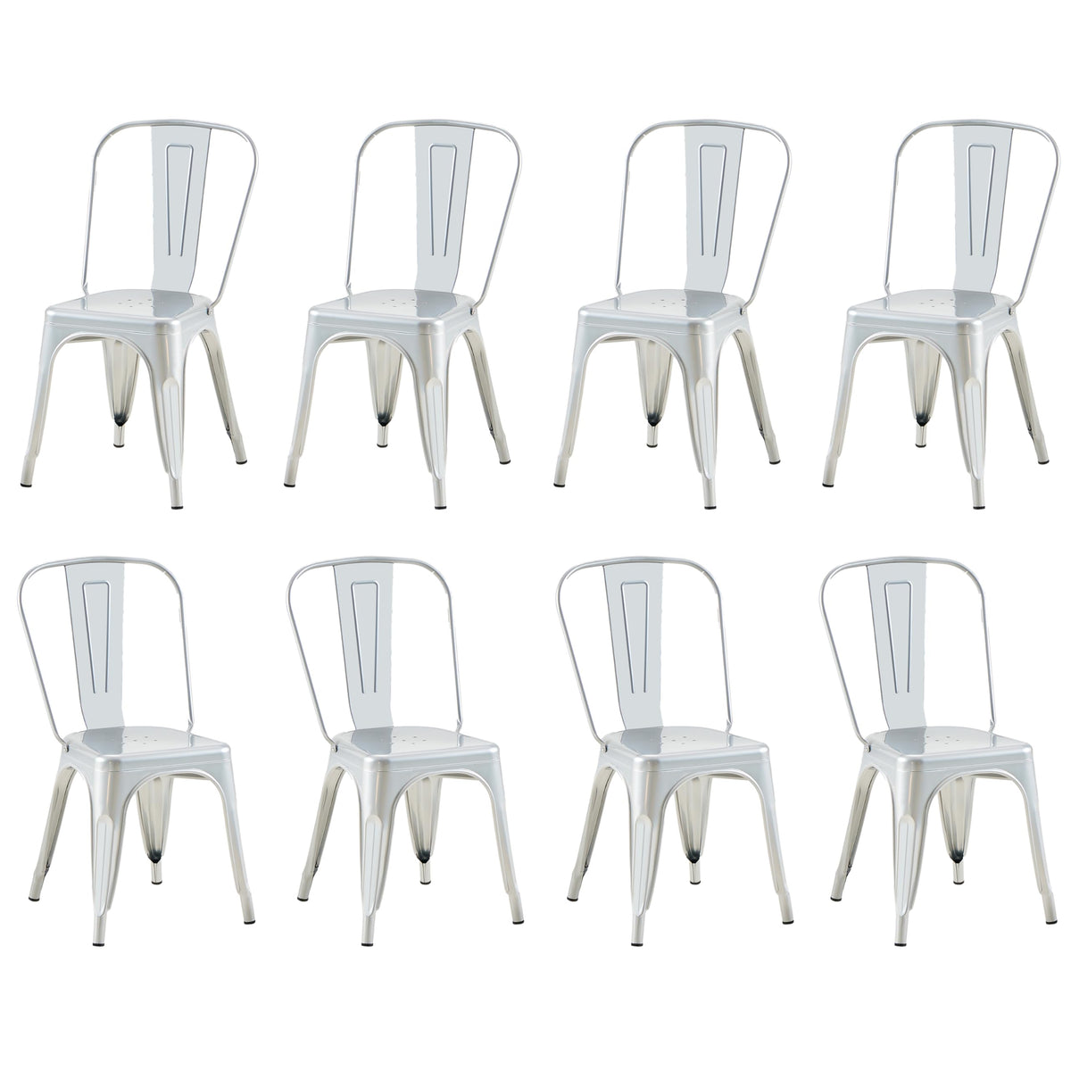 Metal with Backrest, Stackable, Silver, 8 Pack