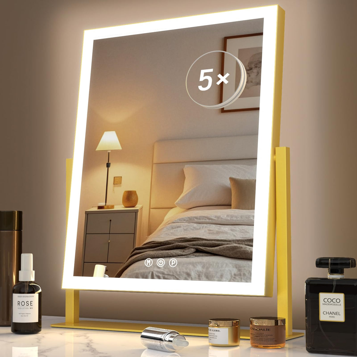 Lighted Makeup Mirror, Hollywood Vanity Mirror with Lights, Three Color Modes,Detachable 10X Magnification Mirror