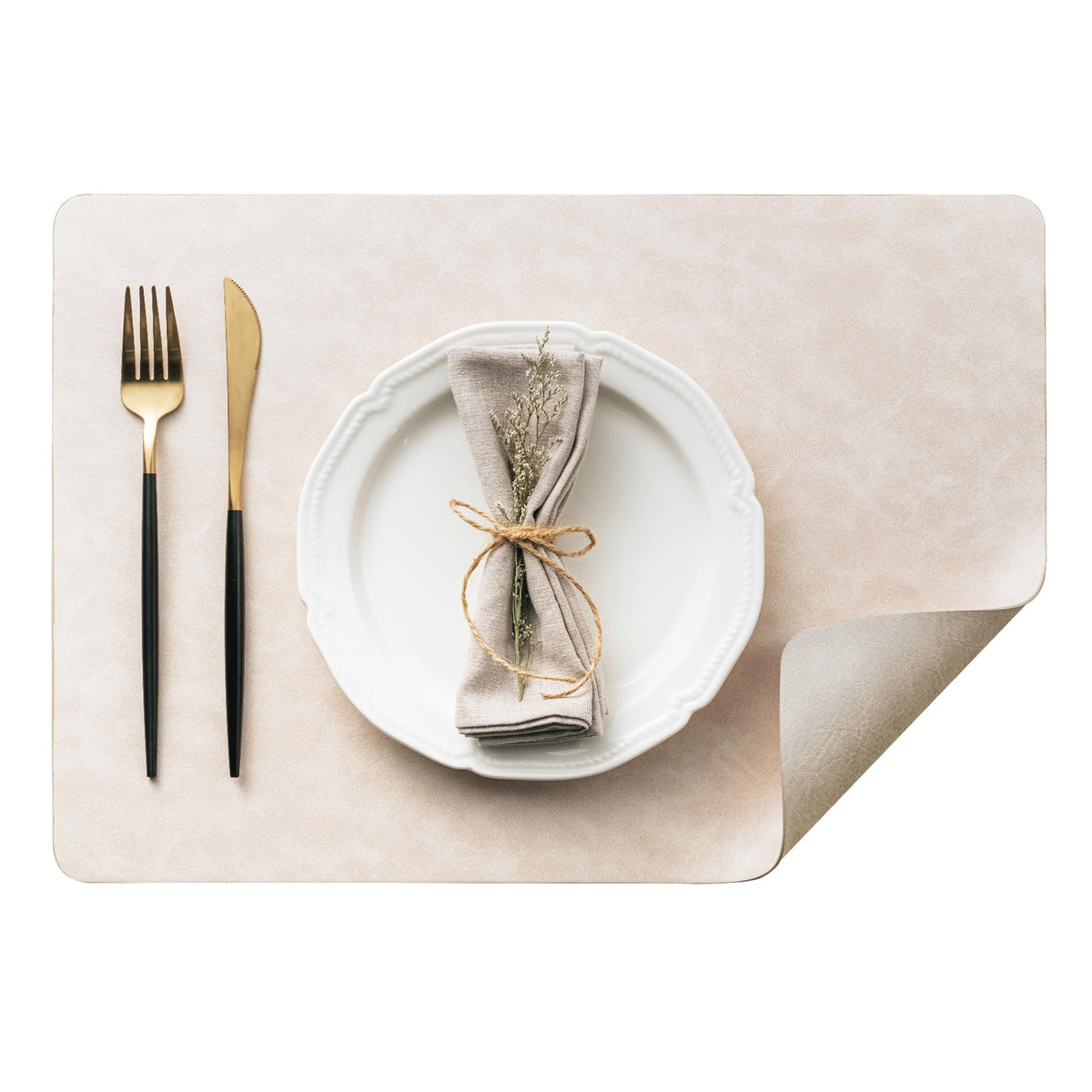 Placemats Set of 12, Reversible Dual-Color Faux Leather Place Mats