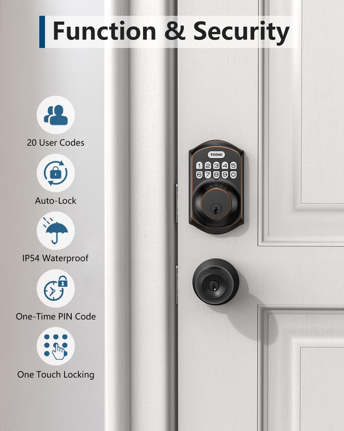 Keyless Entry Deadbolt with Keypad for Front Door, Bronze