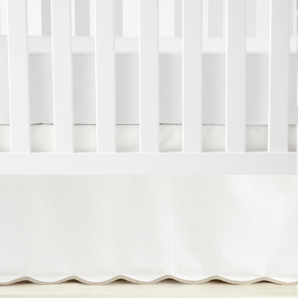 Coastal Chic Scalloped Edge Baby Crib Skirt Single 28" W x 52" L +16" Drop Neutral - White Crib Skirt - Baby