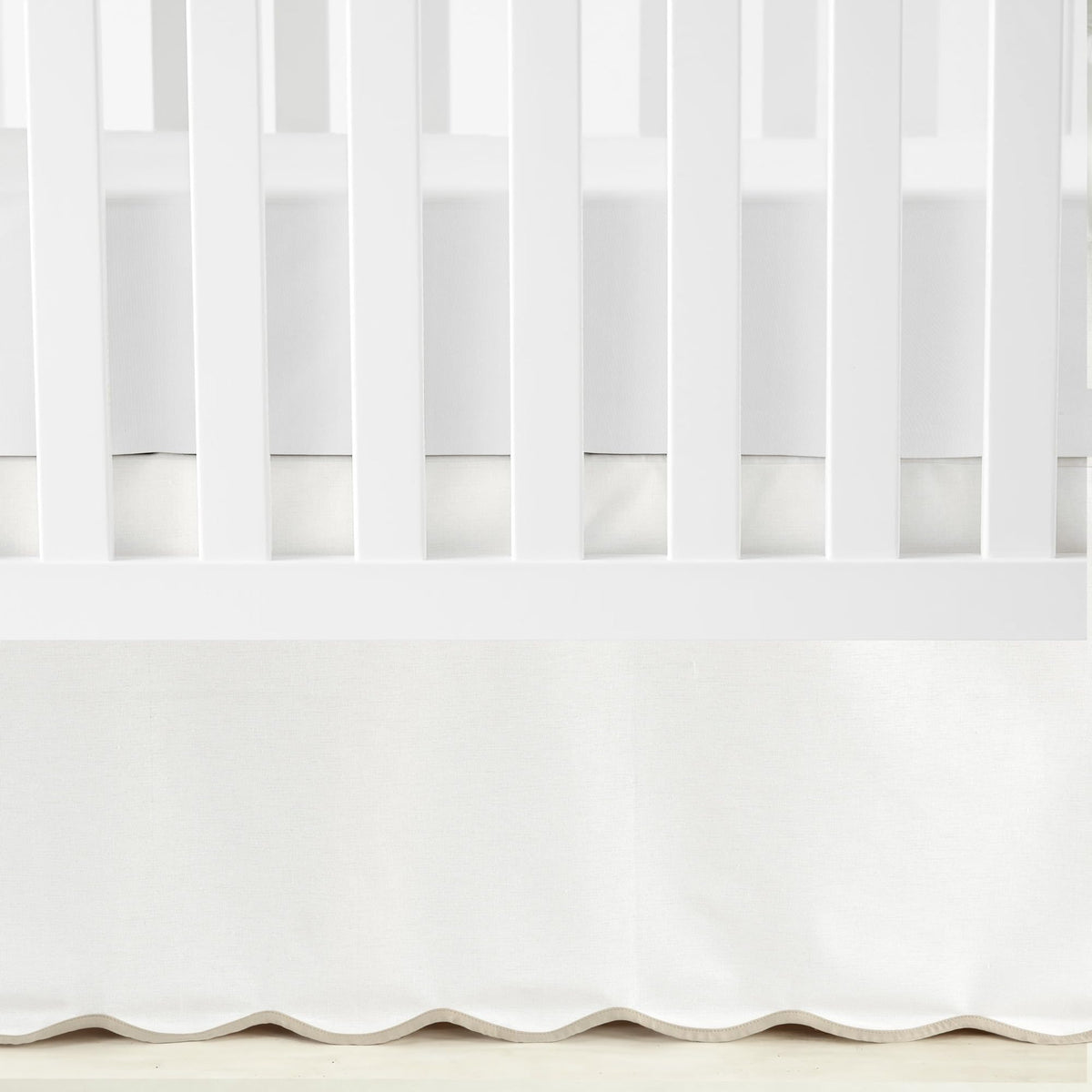 Coastal Chic Scalloped Edge Baby Crib Skirt Single 28" W x 52" L +16" Drop Neutral - White Crib Skirt - Baby