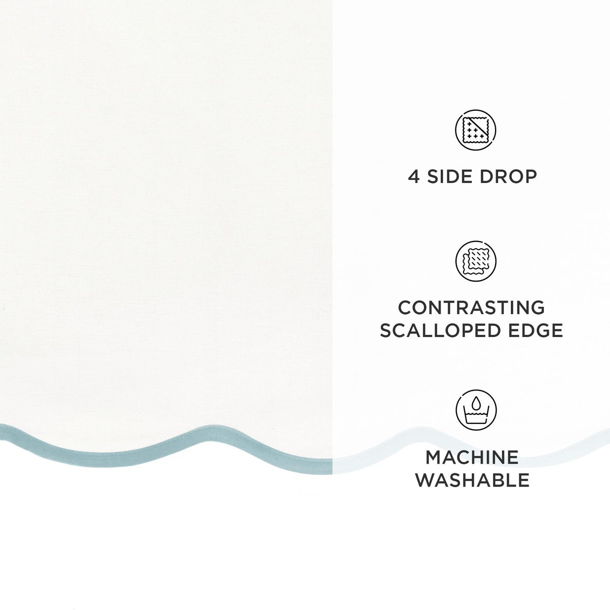 Coastal Chic Scalloped Edge Baby Crib Skirt Single 28" W x 52" L + 16" Drop Blue - White Crib Skirt - Baby Essentials