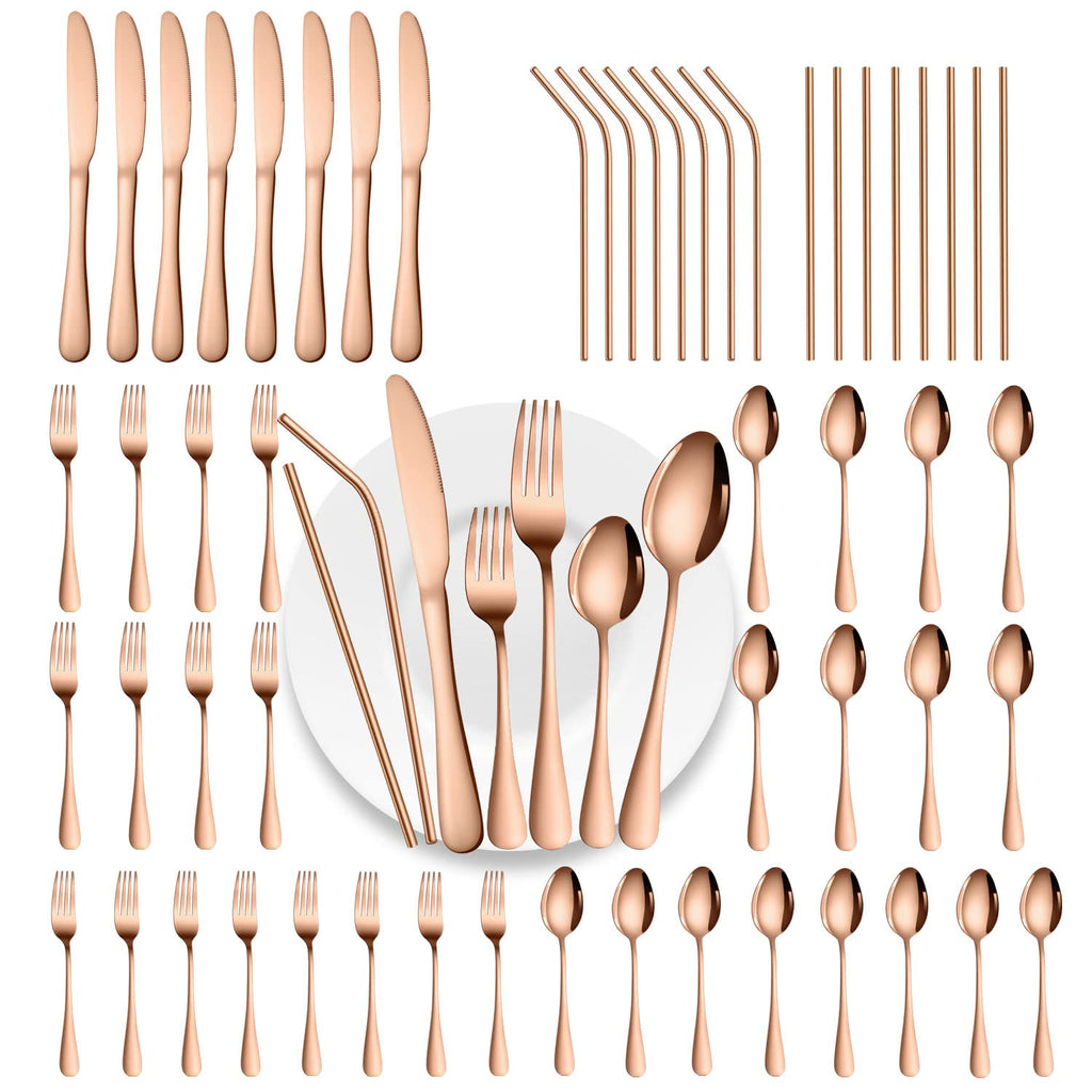 56 Pieces Mirror Rose Gold Silverware Service for 8 Flatware Set Stainless Steel Utensils Cutlery Set Dishwasher Safe