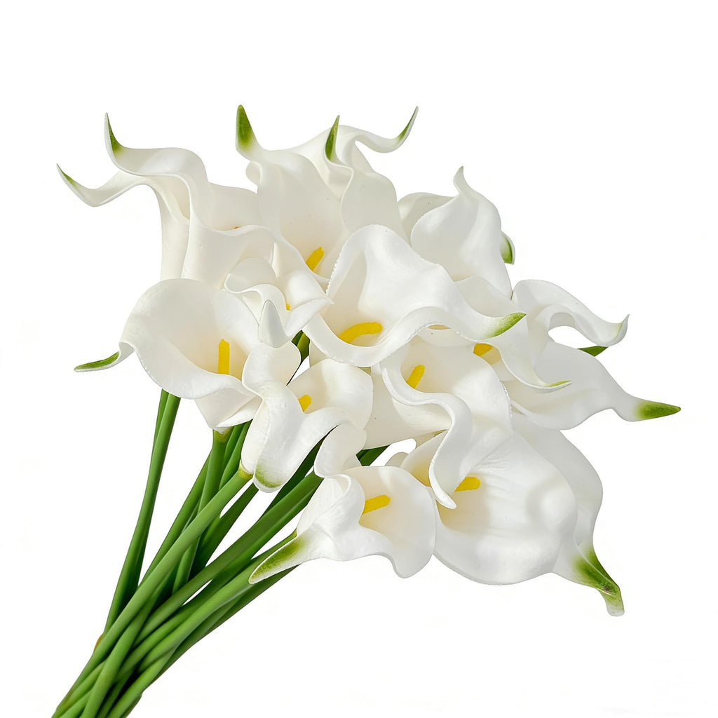 10 Stems Real Touch Calla Lily Artificial Flowers, 15.7in White Faux Calla Lilies with PU Blooms and Bendable Stems
