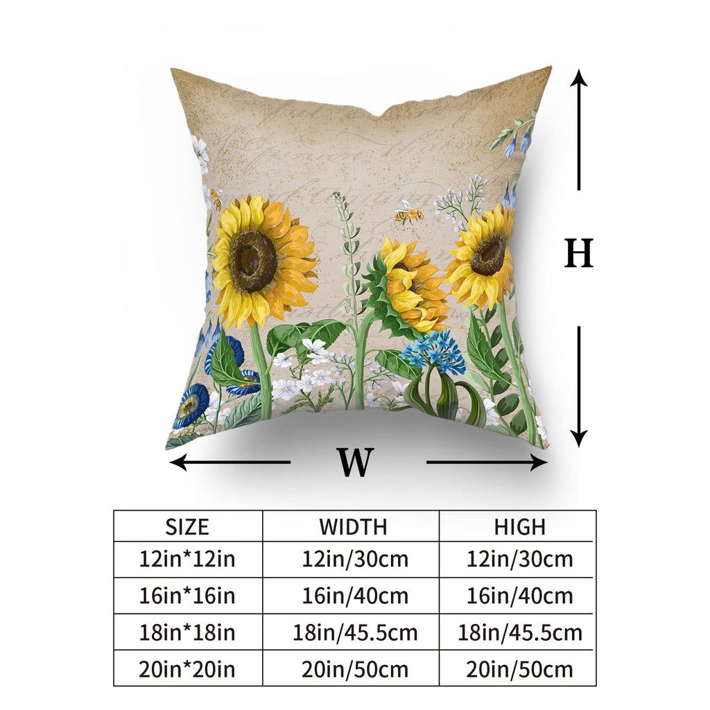 Sunflower Throw Pillows Butterfly Pillow Covers Honeybee Throw Pillow Cover Watercolor Yellow and Blue Floral