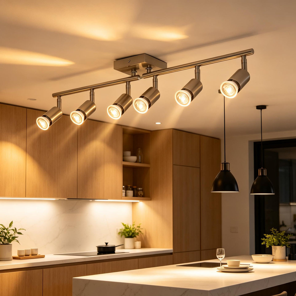 Track Lighting Kit, Brushed Nickel Ceiling Spotlight Bar, Rotatable Light Heads, GU10 Socket Track Light
