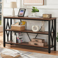 Sofa Console Table, Rustic Entry Table with 3 Tier Bookshelf, Brown 47 Inch