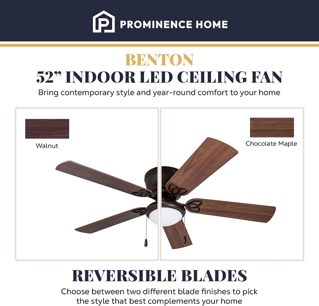 52" Flush Mount Ceiling Fan with Light